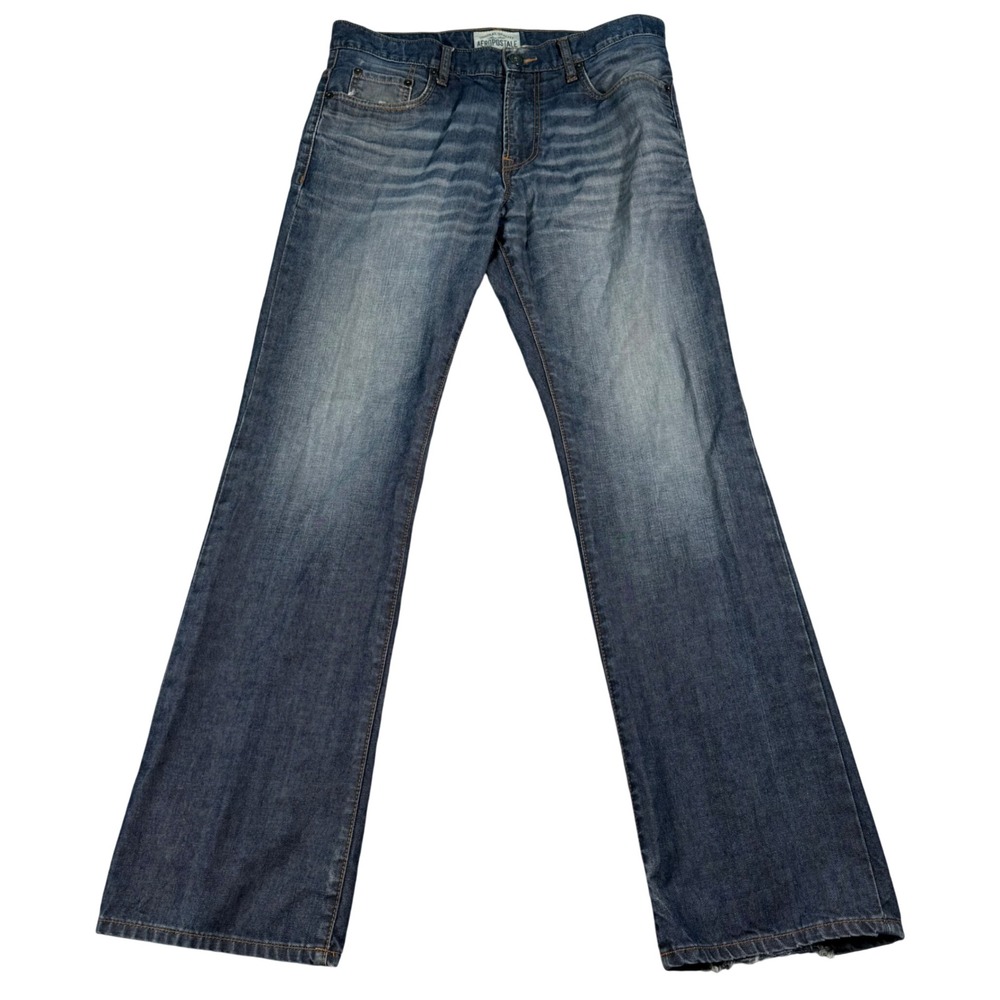 Aeropostale Driggs Jeans Men 32x34 Blue Slim Bootcut Distressed Denim Y2K Casual